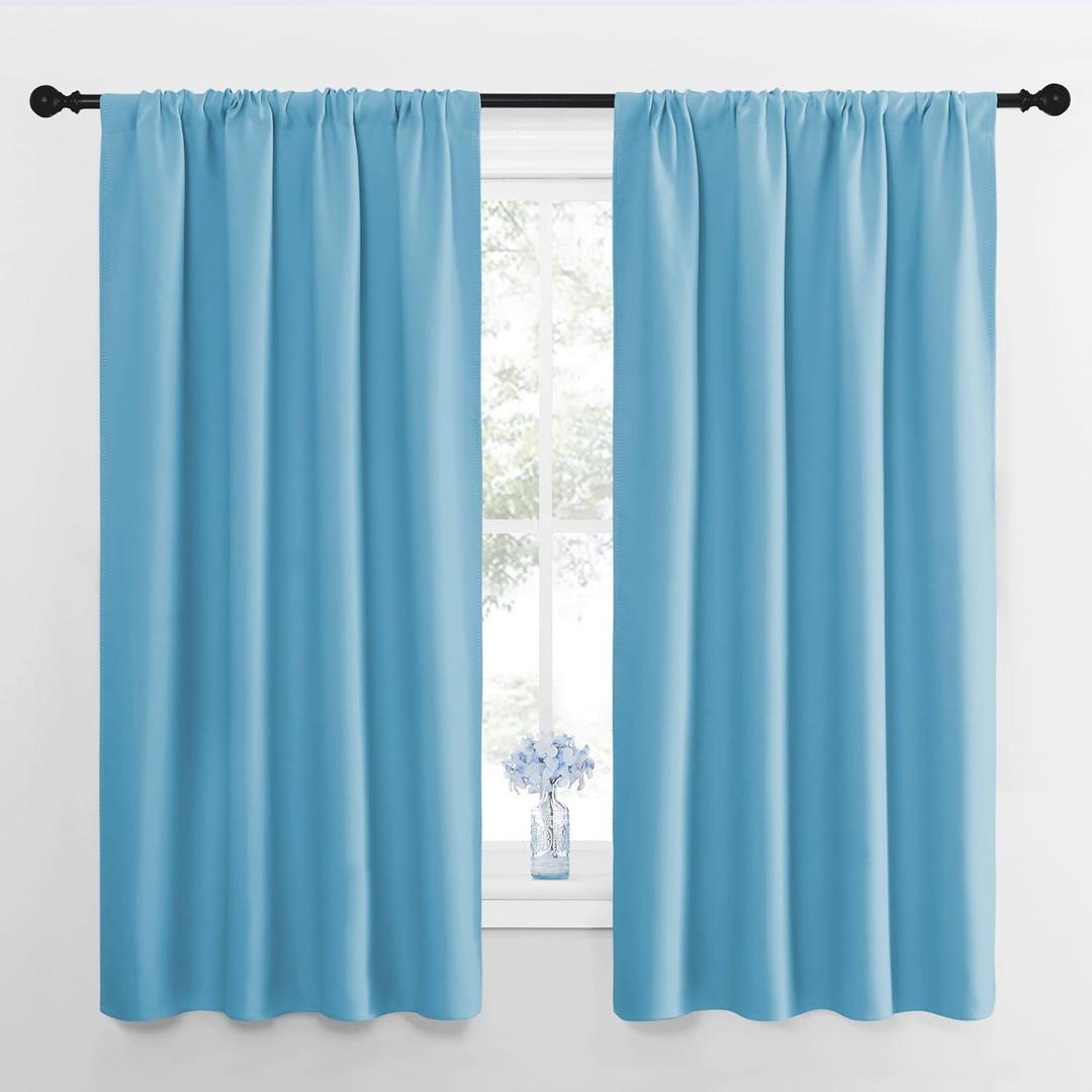 NICETOWN Kitchen Blackout Curtains Panels - Window Treatment Thermal Insulated Room Darkening Rod Pocket Drapes for Bedroom (Teal Blue, Set of 2, 42 by 63 inches Long)
