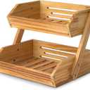 2 Tier Wooden Fruit Basket For Kitchen, Bread Vegetable Fruit Basket Bowl Stand, Farmhouse Fruit Bowl for Countertop, Large