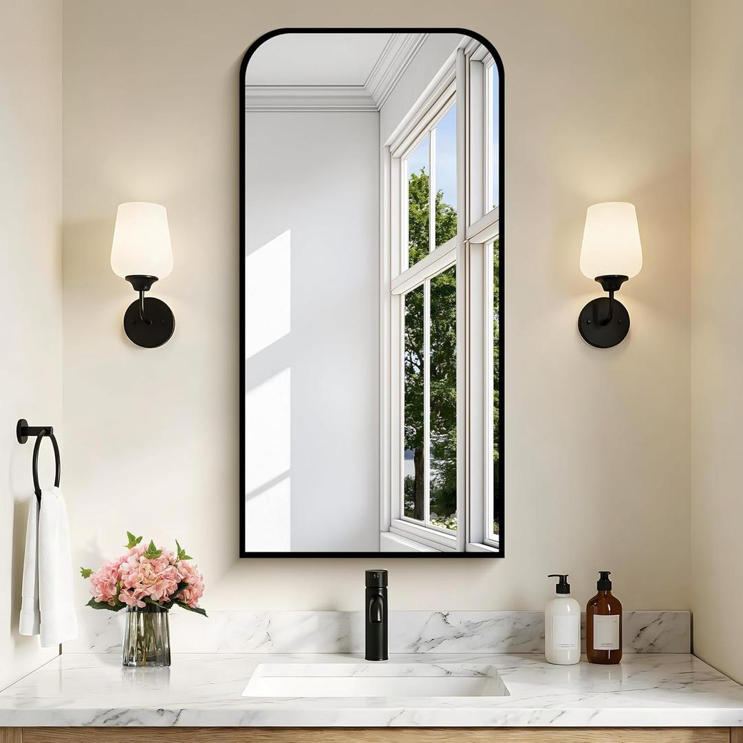 Bathroom Mirror, 18x36 inch Black Rectangle Wall Mounted Mirror with Thin Frame, Bathroom Vanity Mirrors for Over Sink, Entryway, Living Room, Bedroom