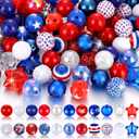 Poen 100 Pcs 20 mm Rhinestone Bubblegum Beads for Pens Bulk Mixed Crystal Resin Chunky Beads for DIY Craft Keychain Necklace Bracelet Jewelry Making Decor for Holiday(Red, White, Blue,Patriotic)