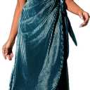 Women's Velvet V Neck Wrap Dress Ruffle Sleeve High Waist Maxi Dress, Christmas Party & Formal Wear (Medium, Teal)