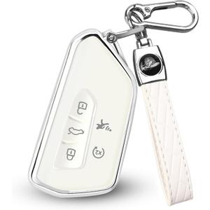 FT FUNTOR Key Fob Cover for Volkswagen,Soft TPU Full Protection Case Compatibale With VW Golf GTI Atlas Skoda Octavia ID3 ID4 MK8 (White, 5 Buttons)