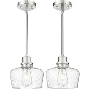 Emak Modern Brushed Nickel Pendant Lights Kitchen Island, 2 Pack 8 Inch Seeded Glass Pendant Light Fixtures for Kitchen Island, Bathroom, Bedroom, Dining Room, PL122-BN-2PK