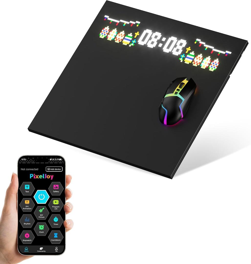 RGB Gaming Mouse Pad LED Pixel Display with Custom Animations, Tempered Glass, Anti-Slip Base, App Control for Keyboard & Mouse, Multiple Sizes, S 13.8 x 11.9 in,Black