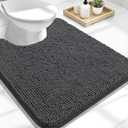 Toilet Rugs U-Shaped 24x20, Extra Soft Absorbent Chenille Contour Bathroom Rugs for Toilet, Dry Quickly, Machine Washable, Non-Slip Bath Mat, Dark Grey