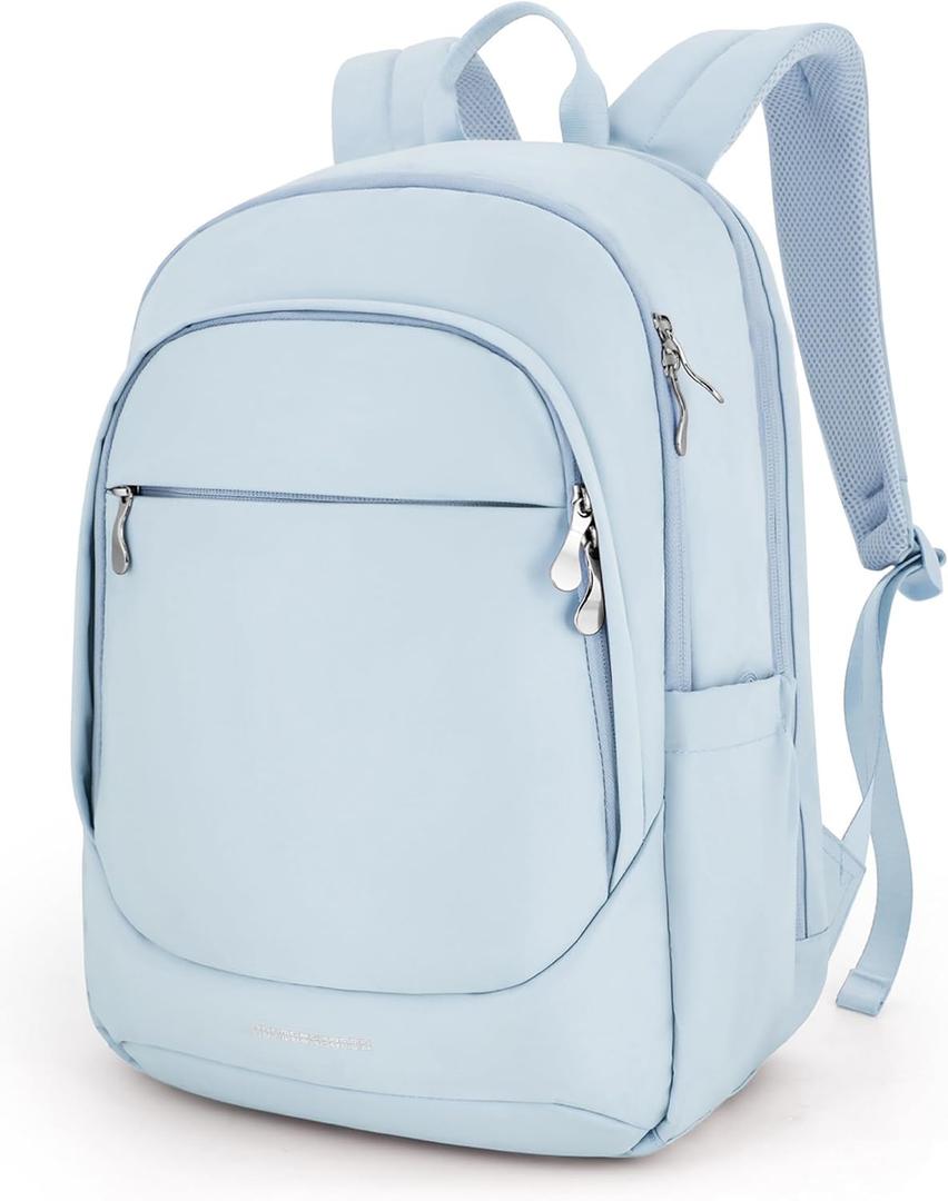 LIGHT FLIGHT Travel Laptop Backpack Women, 15.6 Inch Laptop Backpack with USB Charging Hole, Water Resistant College Bookbag, Black Computer Backpacks for Work,Light Blue