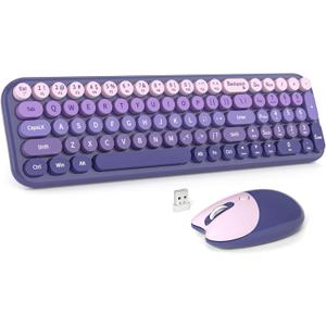 MOFII Wireless Keyboard and Mouse Combo, Compact Small Keyboard with Large Print, 2.4GHz Retro Typewriter Keyboard, Quiet Click Mouse for PC, Laptop, Desktop, Windows (Purple Gradient)