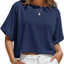 Fisoew Womens Oversized Crop Tops Summer Short Sleeve Crewneck T Shirts Casual Loose Basic Tee Workout Shirts, Large
