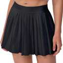 Mini Pleated Tennis Skirt for Women: Flowy Skorts for with Shorts Pockets - Athletic Trendy - Golf Pickleball (Black, XXL)
