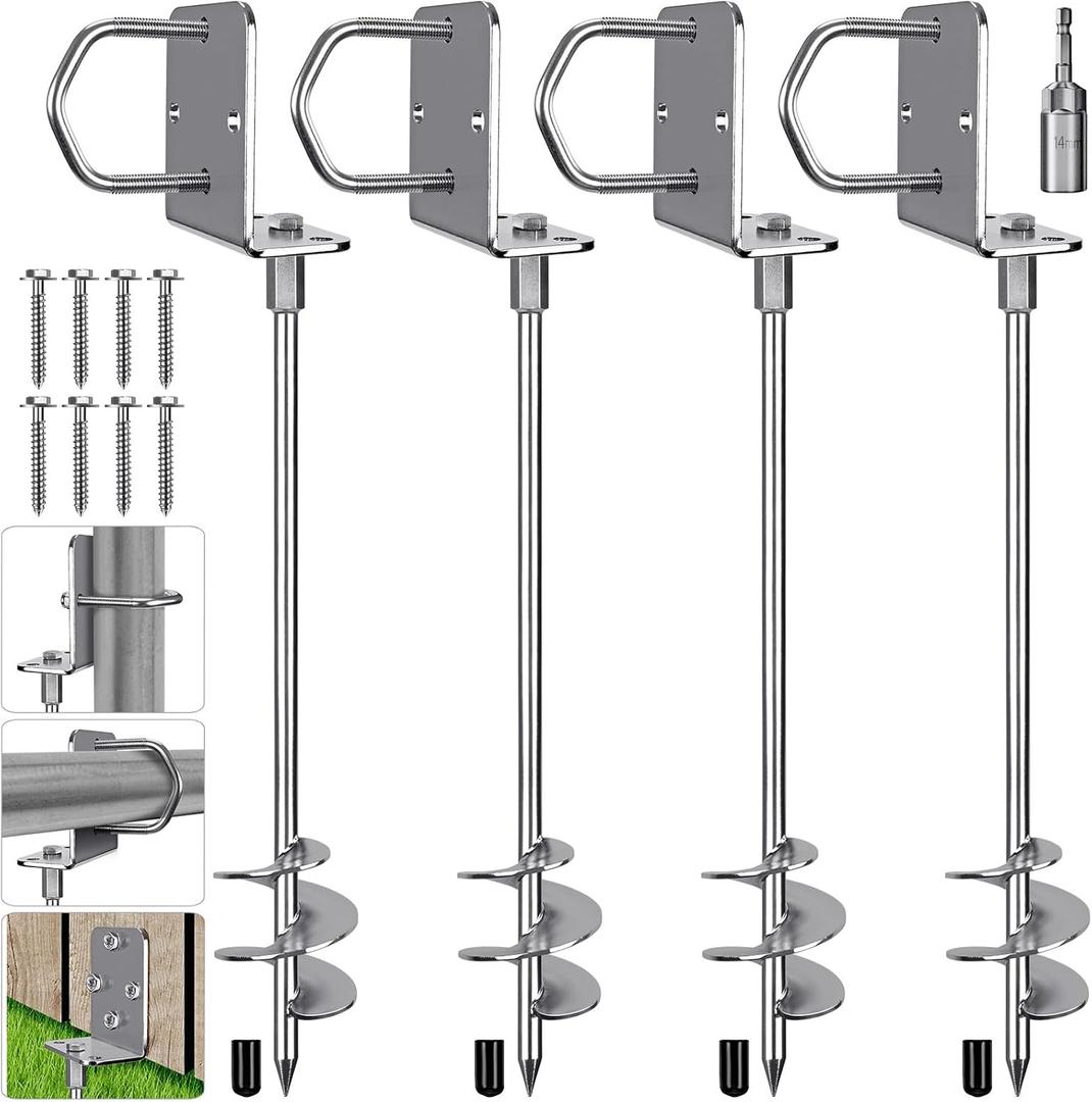 Multi-Purpose Trampoline Stakes Anchors, 3'' Wider Spiral Ground Anchors Screw in, Fully Welded Mobile Home Anchors for Shed, Swing Sets, Carports and More,18''/24''/30'' Set of 2,4,6 (Silver)