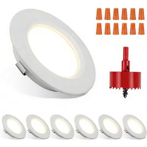 RVZONE RV Boat Recessed Ceiling Light | 6 Pack 12 Volt LED Lights Super Slim LED Panel Light with Hole Puncher DC 12V 3W Full Aluminum Downlights (White Light)