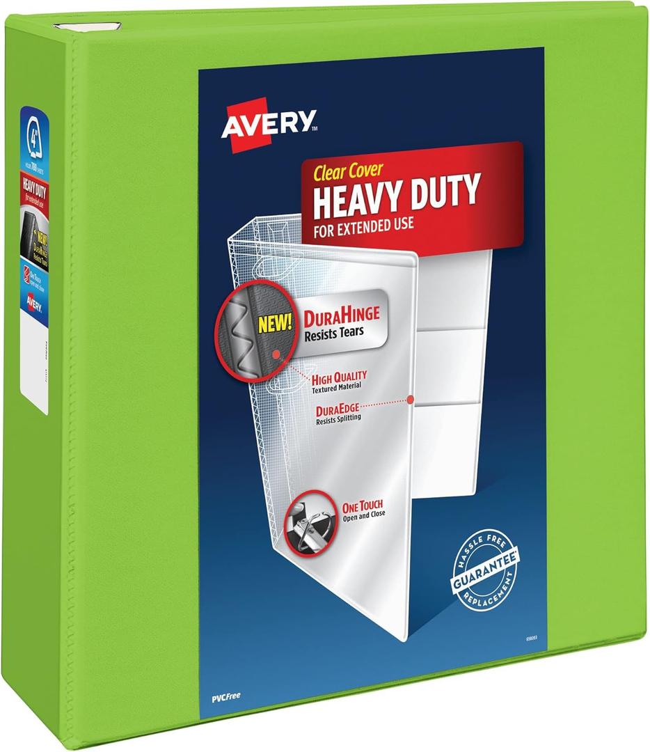 Avery Heavy-Duty View 3 Ring Binder, 4 Inch One Touch EZD Rings, 4.5 Inch Spine, 1 Chartreuse Binder (79812)