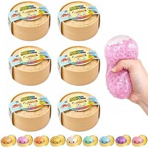 6 PCS Squeeze Dumplings Blind Box, Random Glitter Dumplings, Sensory Dumpling Stress Balls, Stretchable Desk Toys with Food Steamer for Kids Adults
