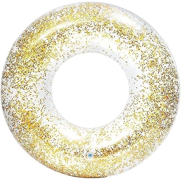 2 Pack Motionchic Jumbo Pool Floats 47.24 Inches Inflatable Swimming Ring Gold Glitter Pool Floats Tube Large Pool Floaties Swimming Ring for Adults Summer Beach Bachelorette Party Supplies