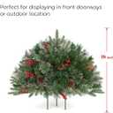 Outdoor Christmas Tree Frosted Urn Filler, Pre-lit Artificial Xmas Tree with LED Lights, 18 Inch Small Christmas Tree with Cones & Red Berries (1ft 6in, Green & Warm Light)