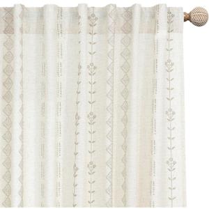 Neutral Farmhouse Curtains for Living Room 84 Inches Long,Taupe Cream Boho Light Filtering Sheer Patterned Modern Beautiful Linen Curtains with Floral Pattern Design Dining Room 84 Length 2 Panels Set