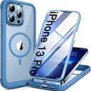 Miracase Magnetic Glass for iPhone 13 Pro Case,Compatible with MagSafe,Full-Body Protection Bumper with Shockproof Military-Grade,Built-in 9H Tempered Glass Screen Protector,Capri Blue