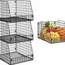 3 Pack XXL Stackable Wire Baskets, Large Storage Bins for Onion, Potato, Vegetable, Fruit, Snack, Pantry Baskets for Kitchen Cabinet Countertop, Pantry Organizers and Storage Solutions