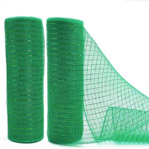 Emerald Green Decor Mesh Ribbon for Easter Wreath Metallic Foil Mesh Ribbon for Home Decor Craft Spring Holiday Party 10 Inch 10 Yards (2 Rolls)