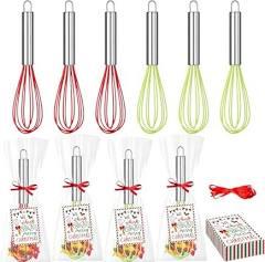 12 Sets Christmas Whisk Supplies Gifts Sets Includes Colorful Stainless Steel Whisk Greeting Cards Plastic Bags Ribbons for Neighbor Chef Cooking Supplies Xmas Stocking Stuffers (10 Inch)