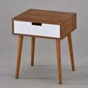 Light Walnut/White Side End Table Nighstand with Drawer 22.5" H, 19"W x 16"D x 22.5"H