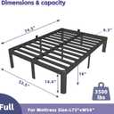 Full Size Bed Frame 16 Inch, Metal Full Bed Frame No Box Spring Needed, Heavy Duty Steel Support 3500 LBS, Headboard Holes, Anti-Slip Mattress Stoppers, Rounded Legs, Storage Space, Easy Assembly