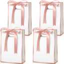 Kolldenn 30 Pcs Thank You Gift Bags with Handles 10.2 x 7.1 x 3.2 Inch Elegant Party Favor Bags with Ribbon Bow for Wedding Bridal Birthday Bridesmaid Holiday Party Supplies (Rose Gold)