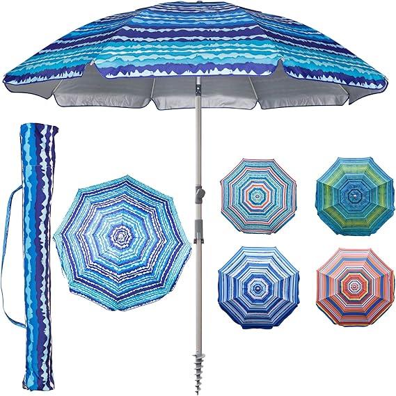 Blissun 7.2' Beach Umbrella with Sand Anchor, Outdoor Portable Beach Umbrella for Sand with Tilt Pole, Carry Bag, Air Vent