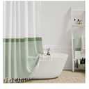 Dynamene Sage Green Fabric Shower Curtain, Farmhouse Boho Striped Tassel Shower Curtain for Bathroom, Bohemian Textured Cloth Shower Curtain Set with Hook, Water Repellent, Wrinkle Free, 72x72