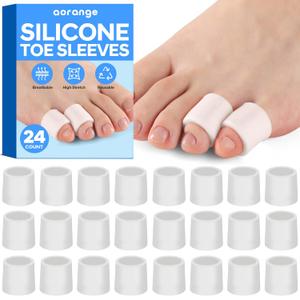 Silicone Toe Sleeves (24 Count), Pain Relief Pinky Toe Protector, Corn Protectors for Toes, Corn Pads for Pinky Toe, Gel Toe Protector for Bunion Blisters, Corns, Hammer Toes, Toenails Loss (White)