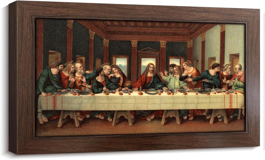 The Last Supper by Leonardo Da Vinci - Christian Wall Decor Religious Wall Art with Inner Wooden Frame Jesus Painting Poster Christian Art for Dining Room Church & Home Decor (10.6''H x 17.7''W)