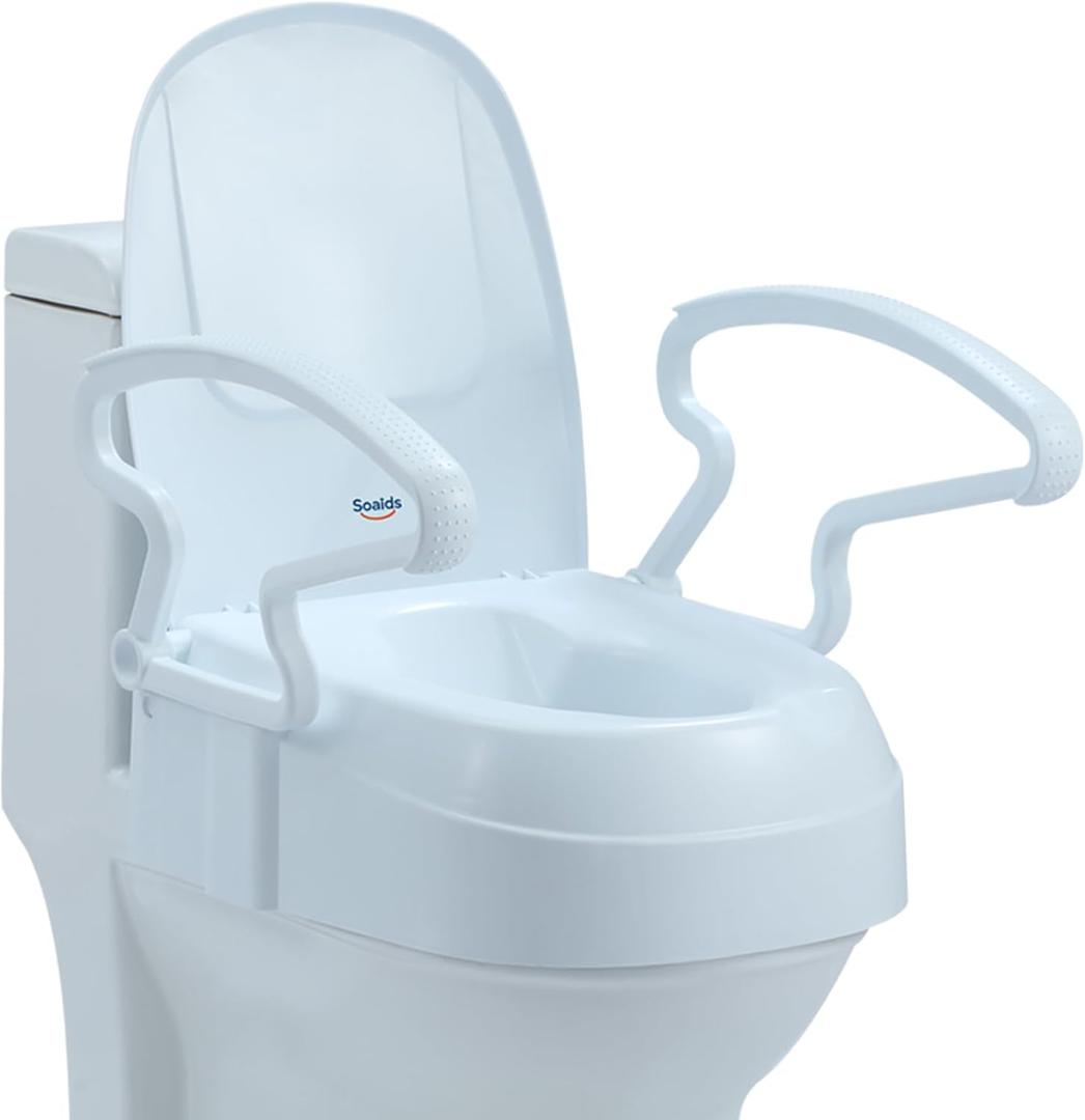Raised Toilet Seat Risers for Seniors, Elevated Toilet Seat with Handles, 3-Level Height Adjustable, Support up to 300 Lbs (White)