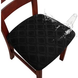 Genina Waterproof Seat Covers for Dining Room Chairs, Stretch Chair Covers Removable Washable Dinning Room Kitchen Chair Seat Cushion Slipcovers (Jacquard-Black, 4 PCS)