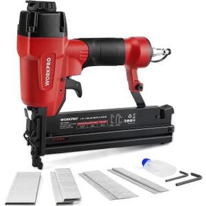 WORKPRO Pneumatic Brad Nailer, 18 GA, 2 in 1 Nail Gun and Crown Stapler, with 400pcs Nails/ 300pcs Staples, for Carpentry, DIY Project, Woodworking