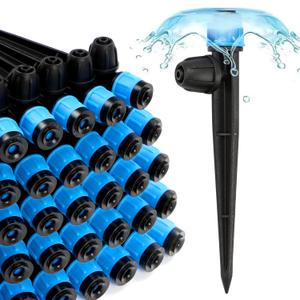 RedChili 50 Pieces Drip Emitters for 1/4" Drip Irrigation Tubing, Adjustable 360 Degree Vortex Drip Emitters with Stake 360 Full Circle Fan Shape Pattern Garden Irrigation Micro Drippers