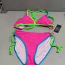 Blooming Jelly Women's Bikini Set Two Piece Swimsuit Triangle Top String Mid Rise Bottom Cheeky Bathing Suit (Large, Hot Pink)