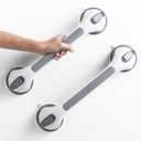 LEVERLOC 2 Pack Shower Grab Bars for Bathtubs and Showers, Easy to Install Suction Shower Handles for Bathroom Removable Handrails for Seniors Elderly Heavy Duty Safety Grip Waterproof Drill Free, 16.8” 2 Set, Gray