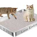 Low Entry Stainless Steel Cat Litter Box for Senior Cats, Extra Large Metal Shallow Litter Box, Easy Access Kitty Litter Pan, Easy Cleaning -23.62'' Lx 15.75'' W x 2.76'' H