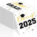 100-PK Class of 2025 Graduation Napkins, 3-Ply Disposable Congrats Grad Paper Hand Towels for School, University, College Cocktail Party Celebration Decorations (Black)