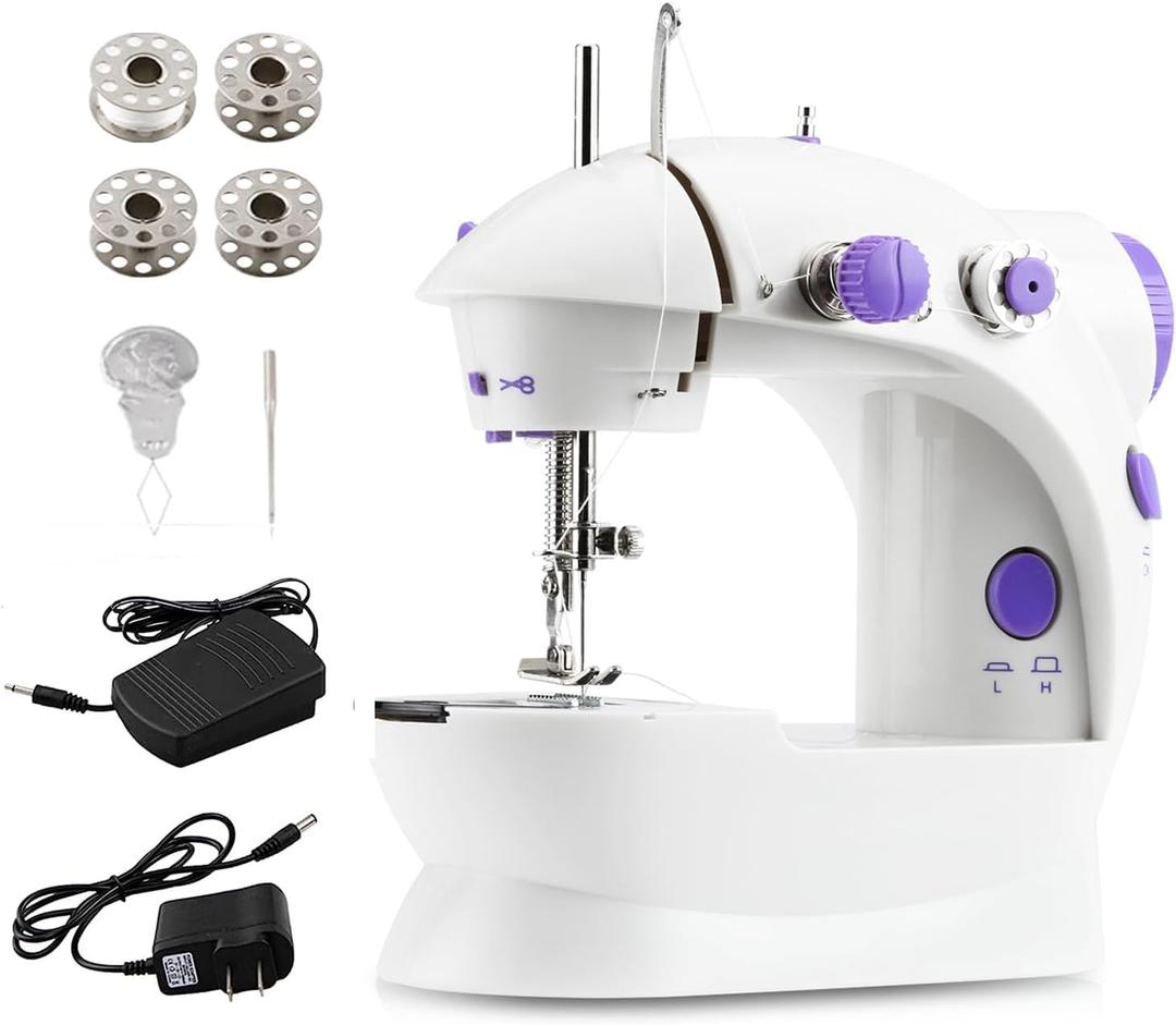 Mini Sewing Machine,Portable Sewing Machine for Beginners Adult Kids, 2-Thread 2-Speed 2-Switches Electric Crafting Mending Machine Travel Automatic (White)