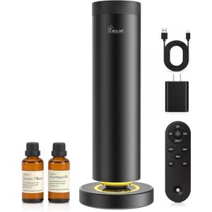 MQLMF Waterless Diffuser,1500 Sq Ft,Ring Ambient Light,Rechargeable Wireless, Aluminum,Remote Control&Touch Buttons,Adjustable Fragrance Intensity&Timer,Hotel Collection Scent Machine  Black