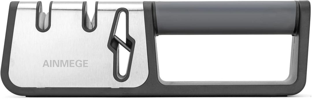 Knife Sharpeners, 2 Stage Best Knife Sharpener, 3-in-1 Quality Kitchen Knives and Scissors Sharpener with Diamond, Ceramic Wheel, Tungsten