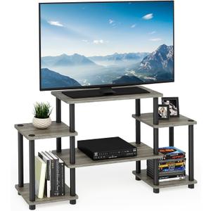 Furinno Turn-N-Tube No Tools Entertainment Center, Round Square Corner, French Oak Grey/Black, 41.5*11.6*22.85 inch