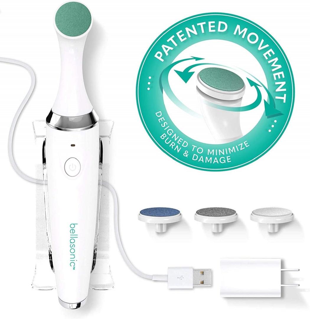 BELLASONIC 4-in-1 Rechargeable Electric Nail File Set with Unique Oscillating Head  Shape, Smooth, Buff & Shine Nails  Remove Cuticles & Calluses  Salon Quality Manicure Pedicure Results