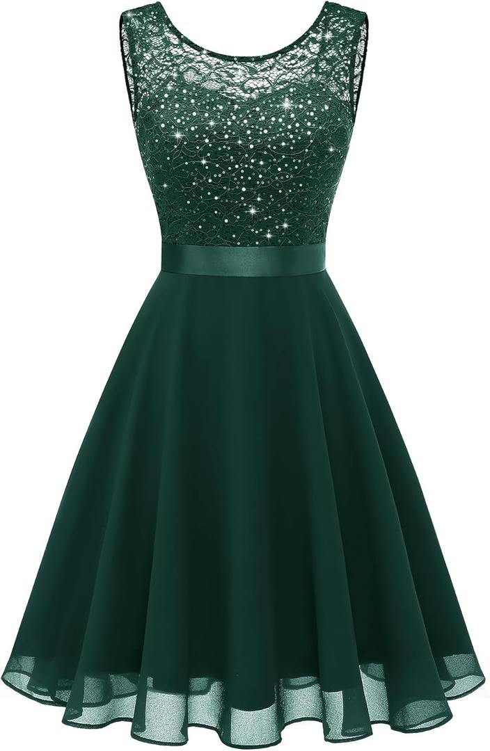BeryLove Women's Short Prom Dresses for Teens Sleeveless Flowy A Line Wedding Guest Lace Formal Dress (Green, XXXL)