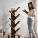 6 Tier Tree Book Shelf - Small Bookshelf Decor, Corner Bookshelf, Living Room Storage, Tall Narrow DVD & CD Shelf Storage Bookshelves, Comic Bookcases Standing for Bedroom or Office, Rustic Brown