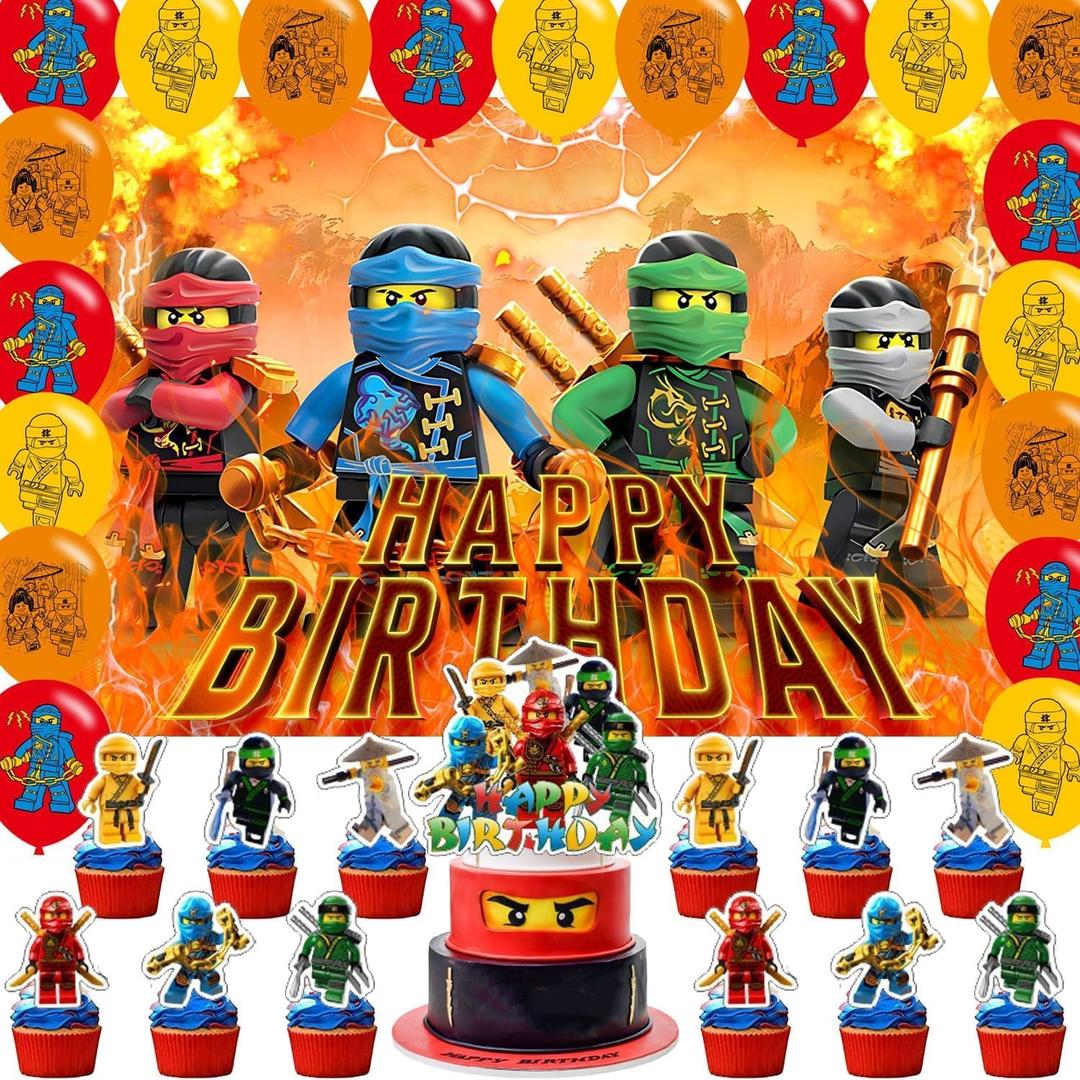 Birthday Backdrop, Poster for Cartoon Ninja Theme Party Decorations Cartoon Birthday Supplies Background Studio Shoot Photo Props