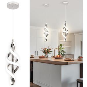 Pendant Light,4000K Modern LED Pendant Lights Kitchen Island,Adjustable Pendant Lighting Over Island Hanging Pendant Light Fixtures for Kitchen Dining Room Hallway Foyer (1 Pack, Chrome)