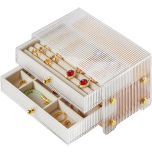 Jewelry Box Organizer with Acrylic Lid, 2-Layer Jewelry Storage, with 2 Drawers, Modern Style, Gift for Women, 9 x 5.4 x 4.6 Inches,Organizer for Earring, Ring, Necklace, Bracelets