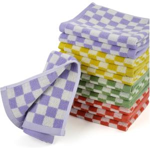 Jacquotha Washcloths 12 Pack Checkered - Wash Cloths for Showering (13"x13") in 4 Colors, Multi-Purpose Bathroom Face Cloths, Soft and Cute